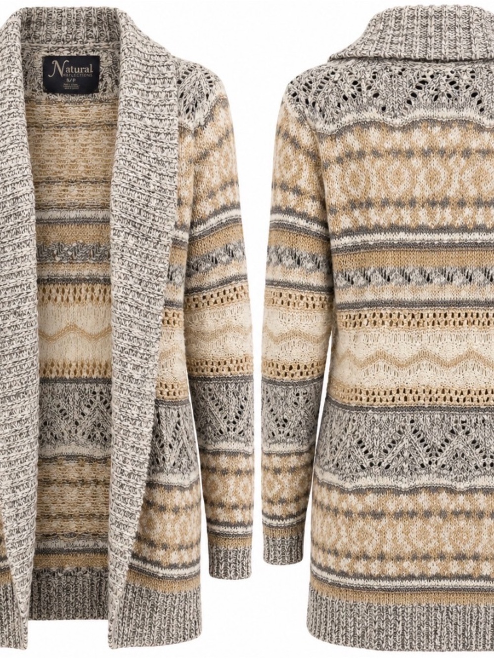 Natural Reflections Cardigan Sweater - Beige/Gray